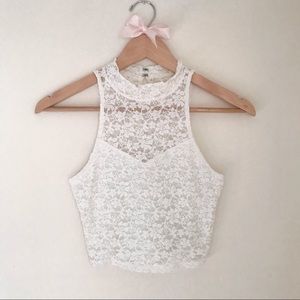 Abercrombie & Fitch cropped lace sweetheart mock neck top